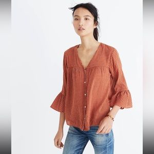 Veranda Bell-Sleeve Shirt in Windowpane